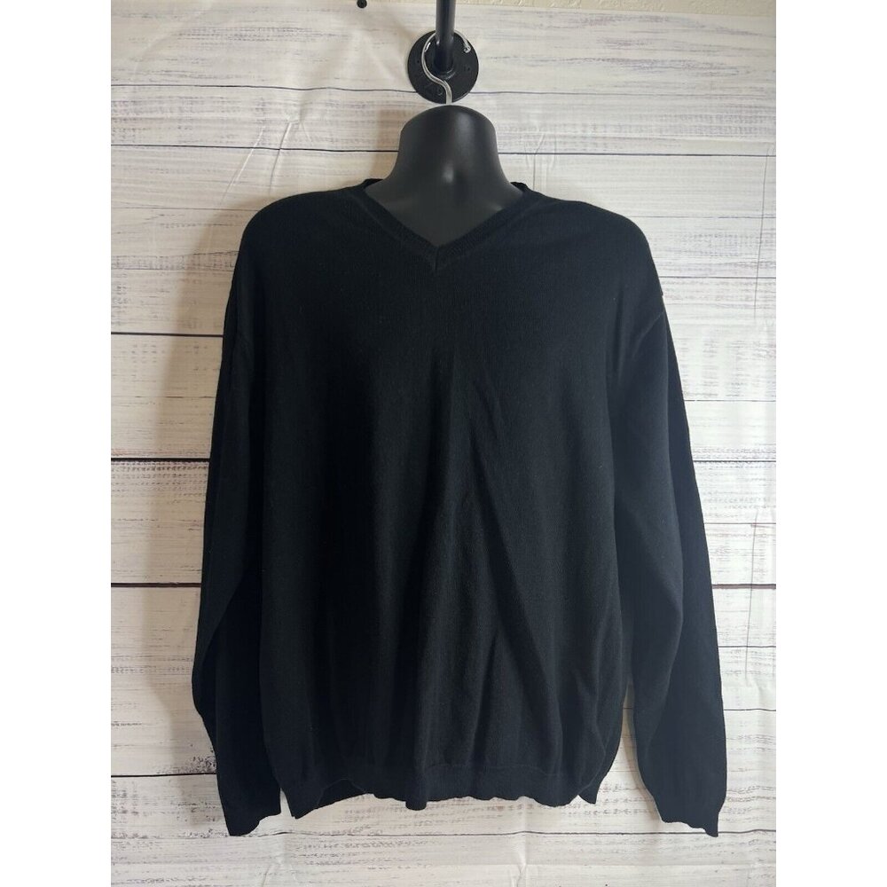 Pronto Uomo Mens Cotton Cashmere V-Neck Sweater Size XXL Black Knit Cozy Preppy